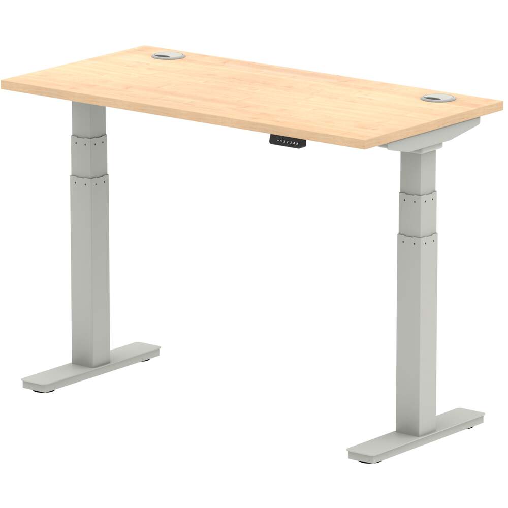 Air 1200 x 600mm Height Adjustable Desk Maple Top Cable Ports Silver Leg