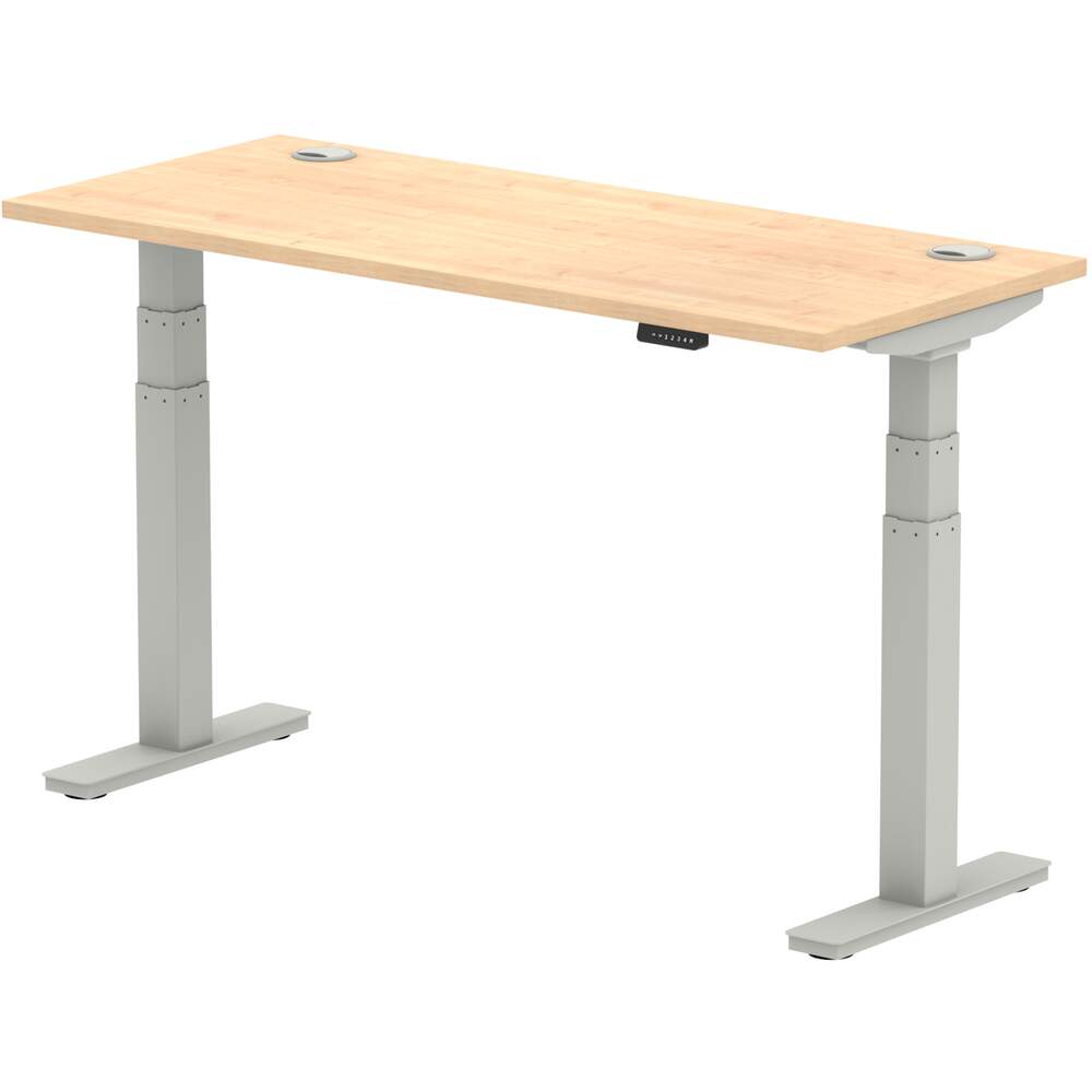 Air 1400 x 600mm Height Adjustable Desk Maple Top Cable Ports Silver Leg