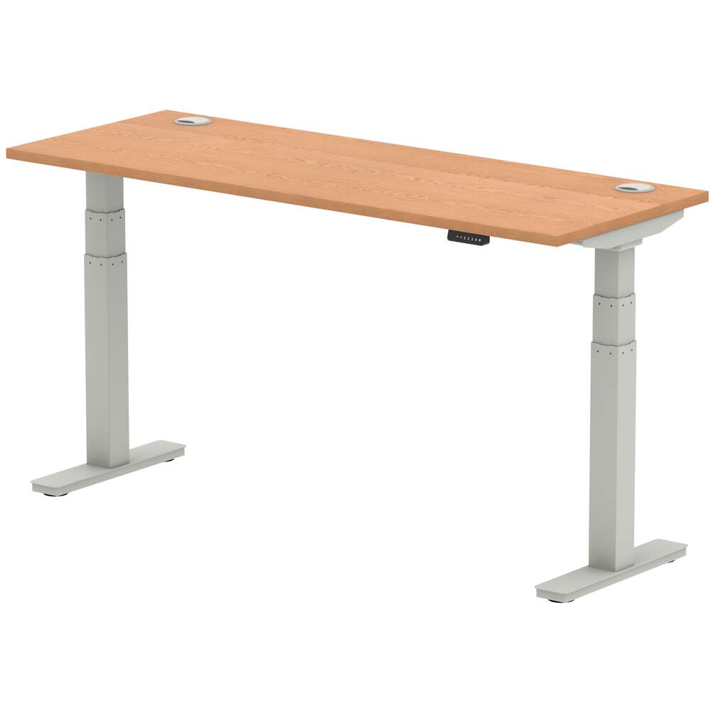 Air 1600 x 600mm Height Adjustable Desk Oak Top Cable Ports Silver Leg
