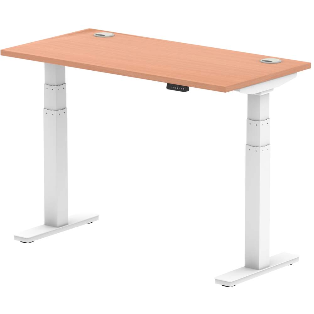 Air 1200 x 600mm Height Adjustable Desk Beech Top Cable Ports White Leg