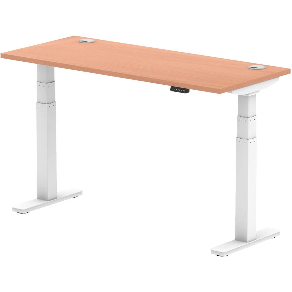 Air 1400 x 600mm Height Adjustable Desk Beech Top Cable Ports White Leg