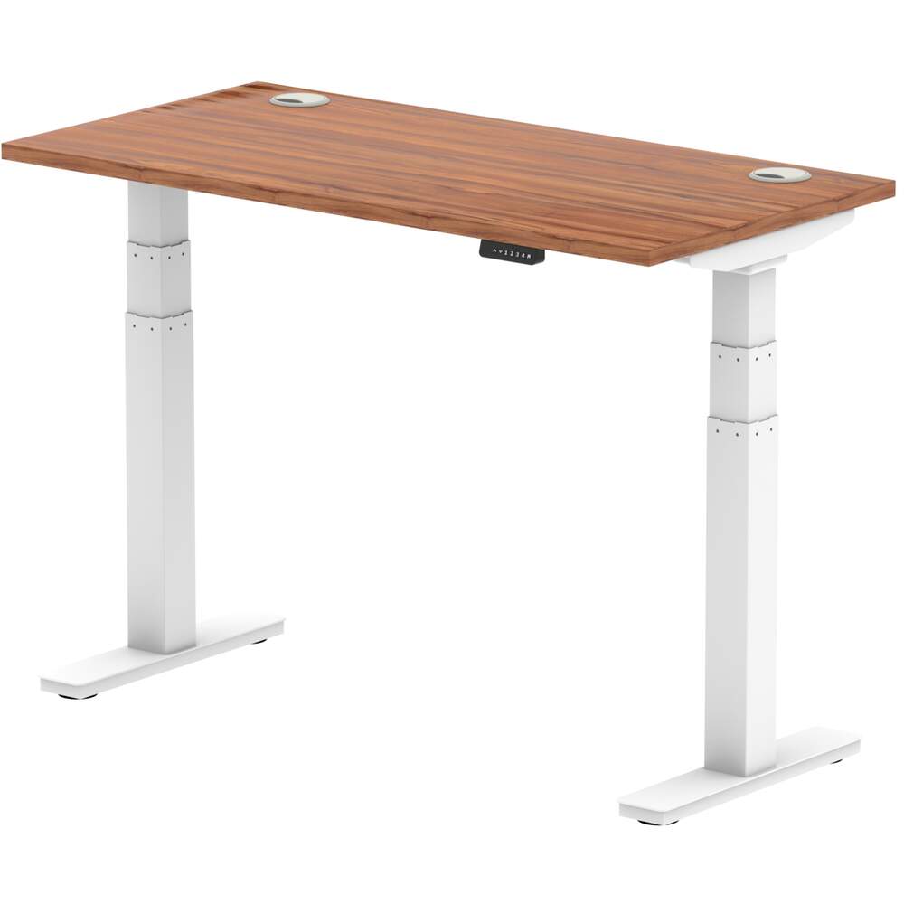 Air 1200 x 600mm Height Adjustable Desk Walnut Top Cable Ports White Leg