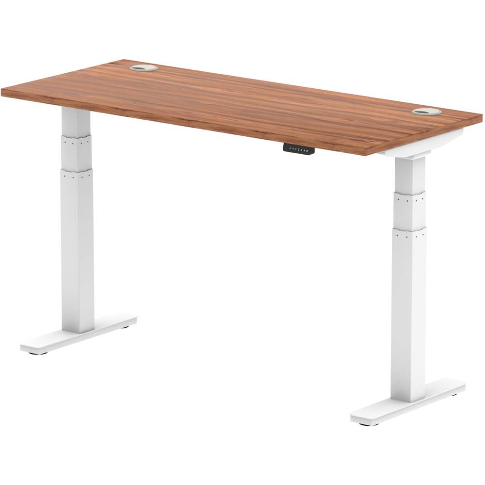 Air 1400 x 600mm Height Adjustable Desk Walnut Top Cable Ports White Leg