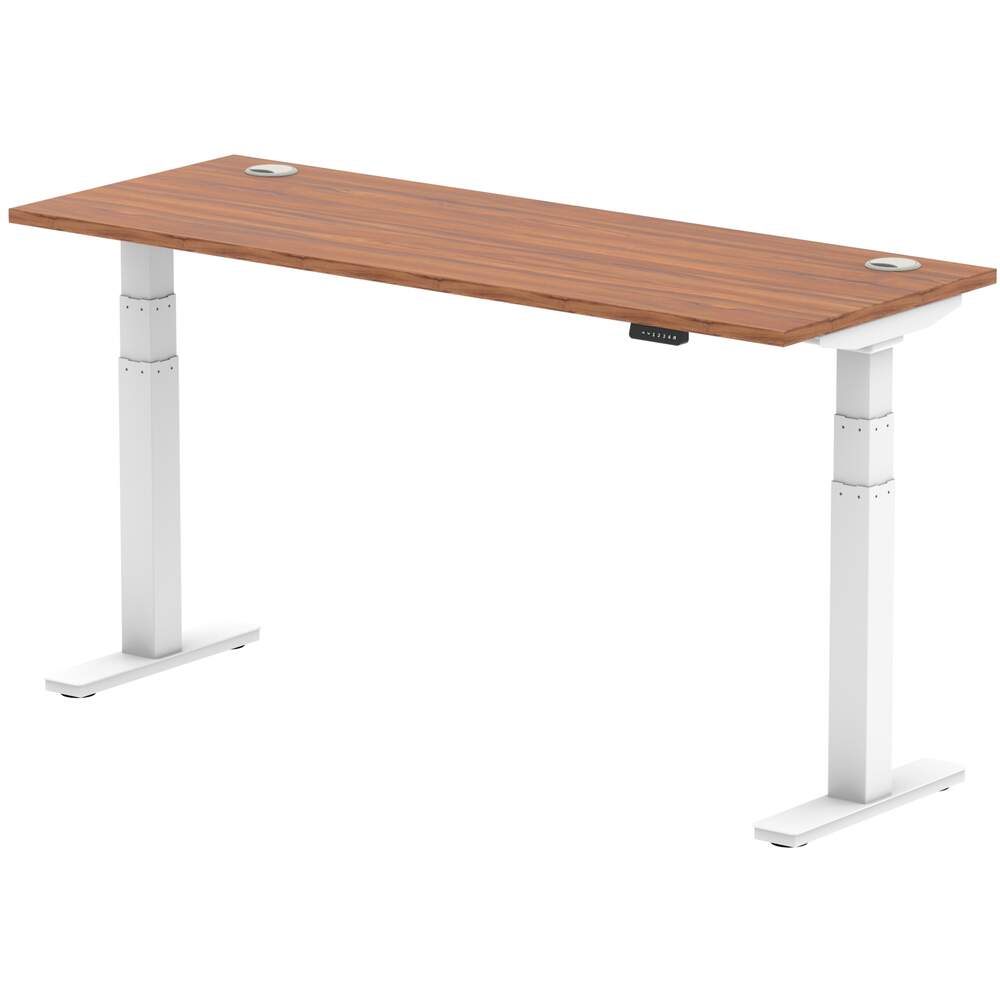 Air 1600 x 600mm Height Adjustable Desk Walnut Top Cable Ports White Leg