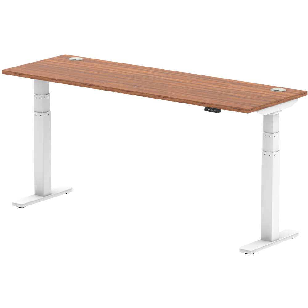 Air 1800 x 600mm Height Adjustable Desk Walnut Top Cable Ports White Leg