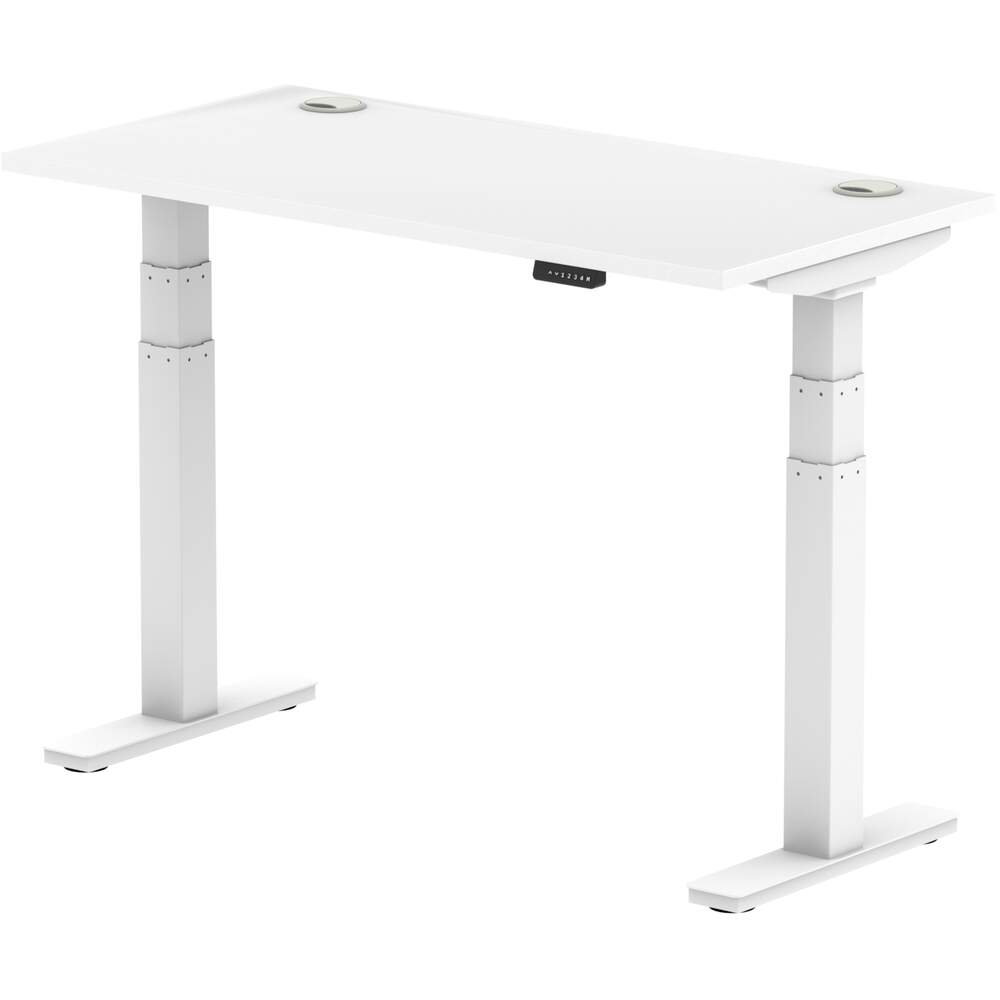 Air 1200 x 600mm Height Adjustable Desk White Top Cable Ports White Leg