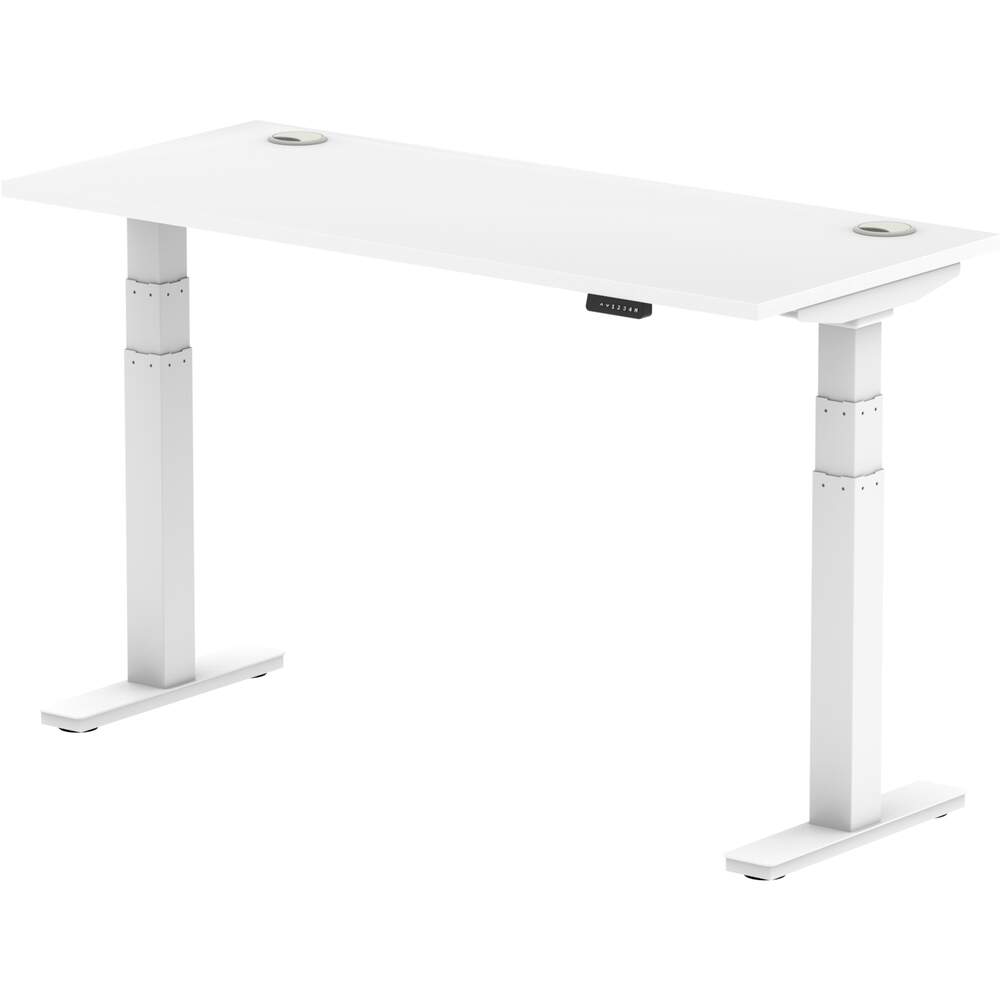 Air 1400 x 600mm Height Adjustable Desk White Top Cable Ports White Leg
