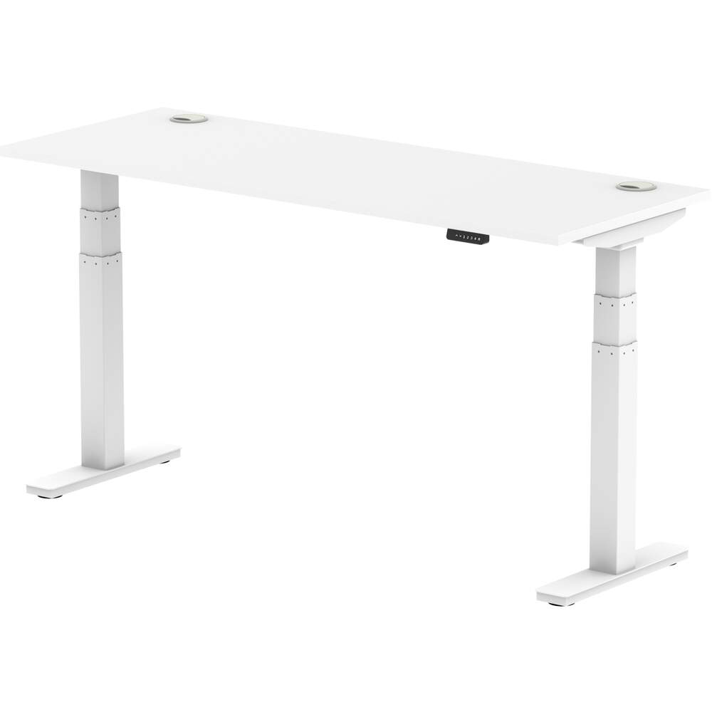 Air 1600 x 600mm Height Adjustable Desk White Top Cable Ports White Leg