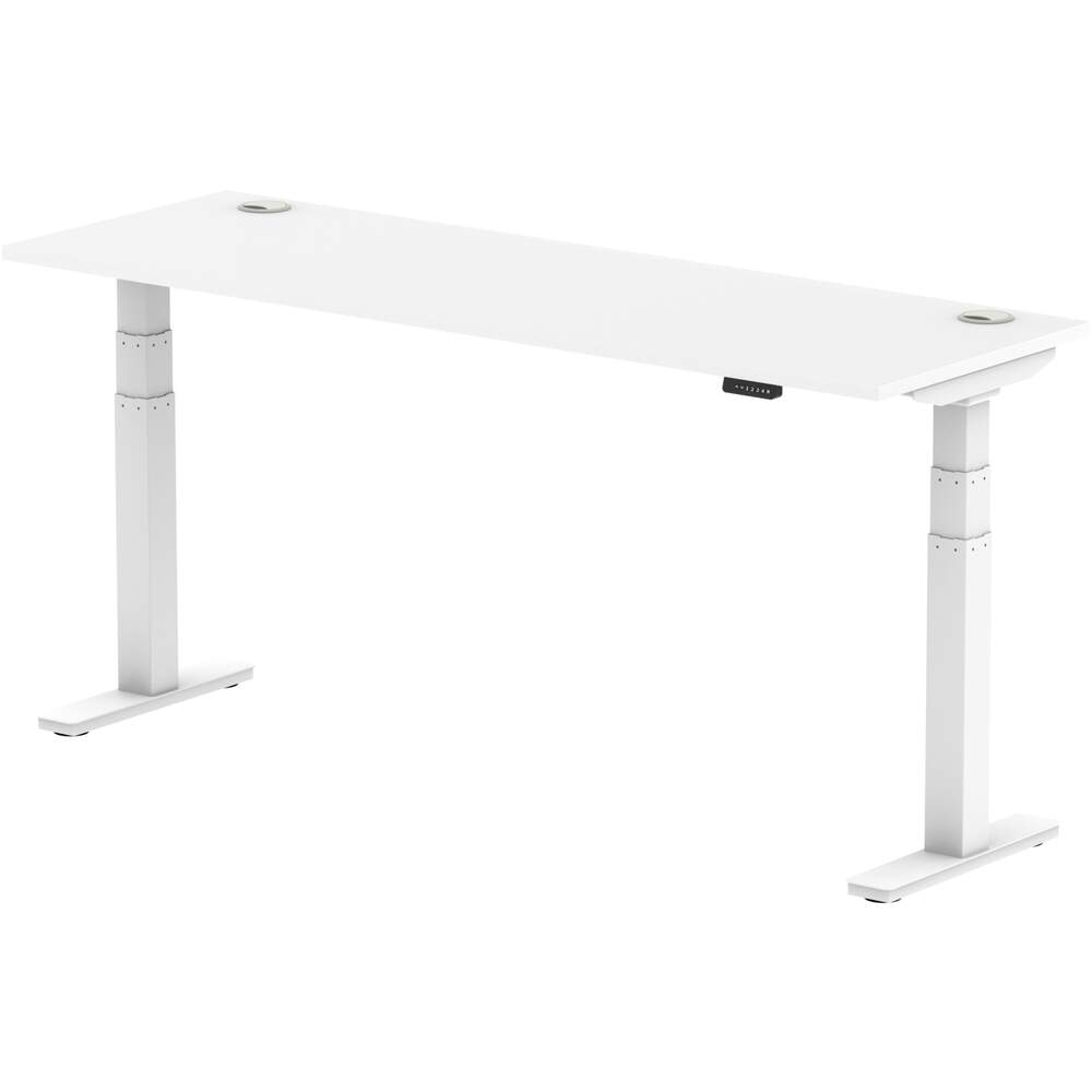 Air 1800 x 600mm Height Adjustable Desk White Top Cable Ports White Leg