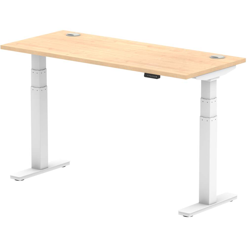 Air 1400 x 600mm Height Adjustable Desk Maple Top Cable Ports White Leg