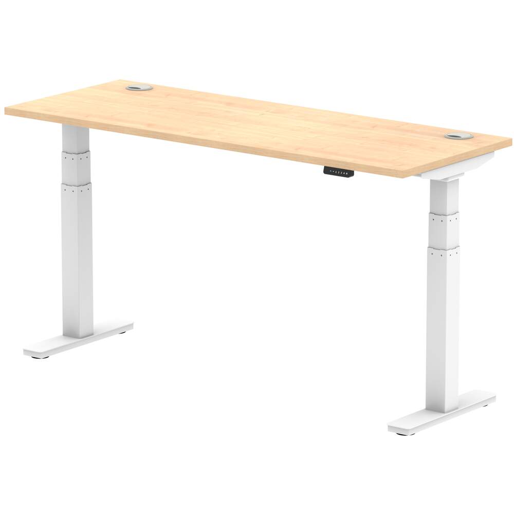 Air 1600 x 600mm Height Adjustable Desk Maple Top Cable Ports White Leg