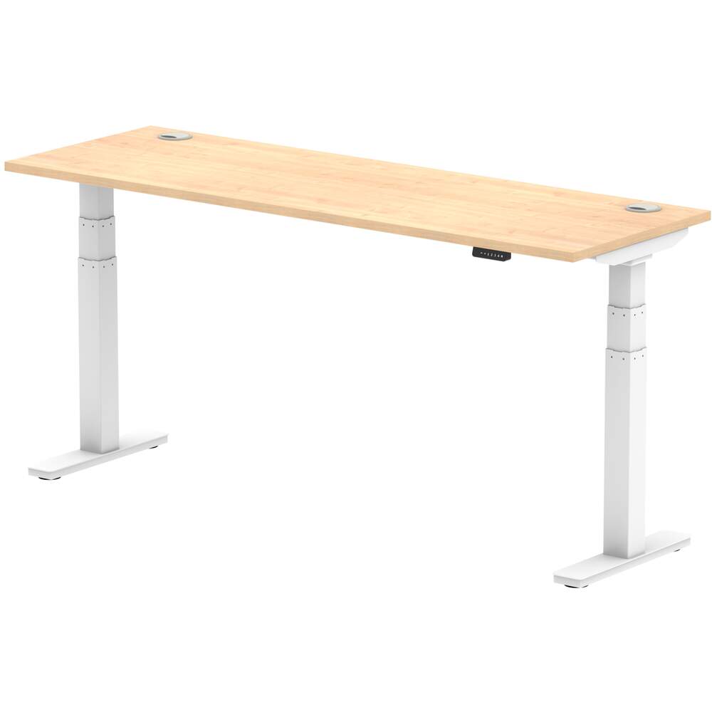 Air 1800 x 600mm Height Adjustable Desk Maple Top Cable Ports White Leg