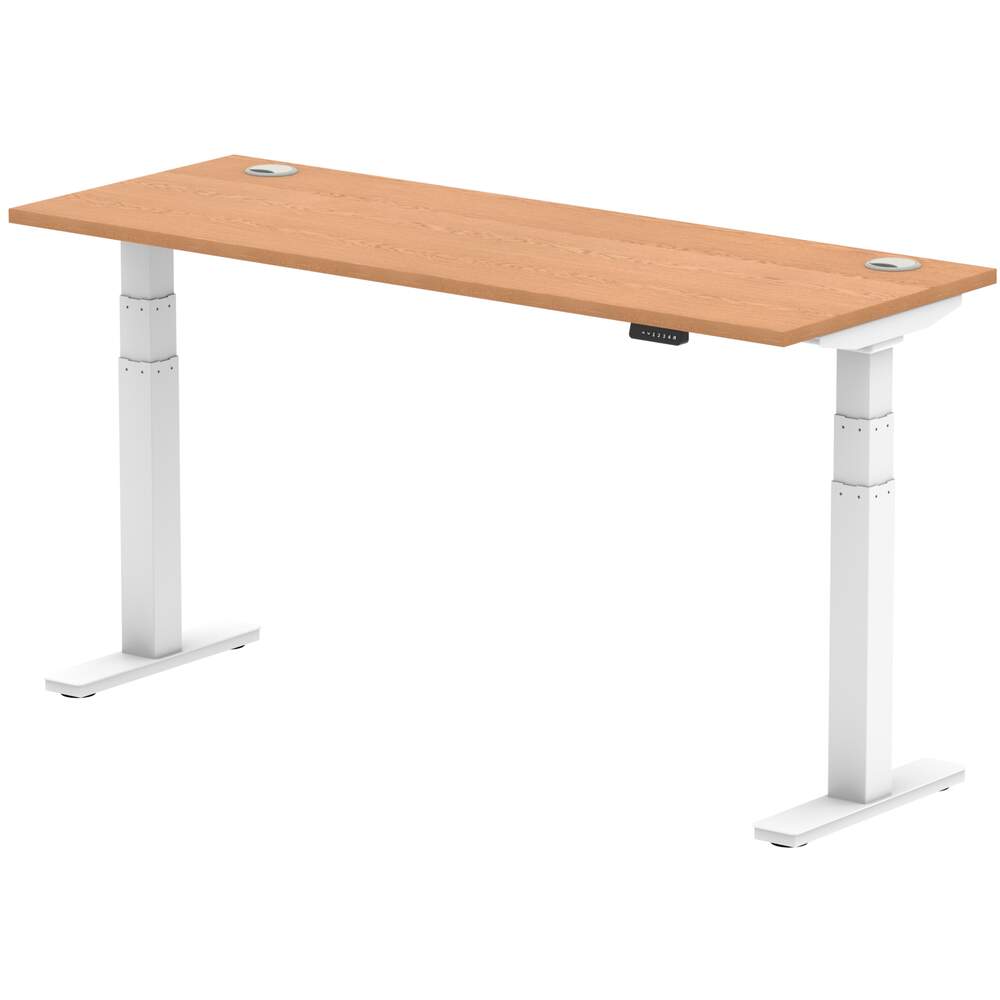 Air 1600 x 600mm Height Adjustable Desk Oak Top Cable Ports White Leg