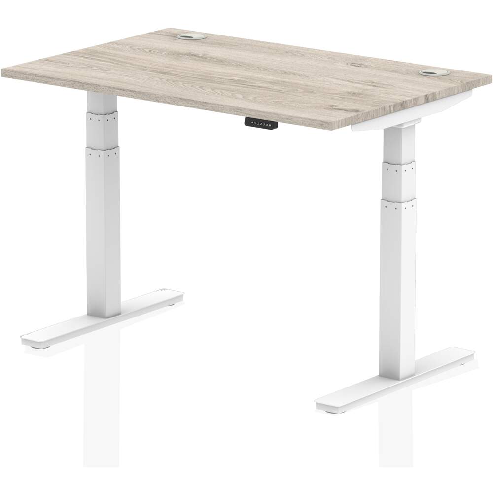 Air 1200 x 800mm Height Adjustable Desk Grey Oak Top Cable Ports White Leg