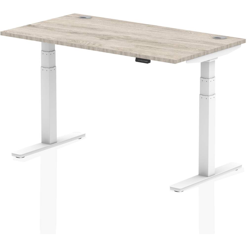 Air 1400 x 800mm Height Adjustable Desk Grey Oak Top Cable Ports White Leg