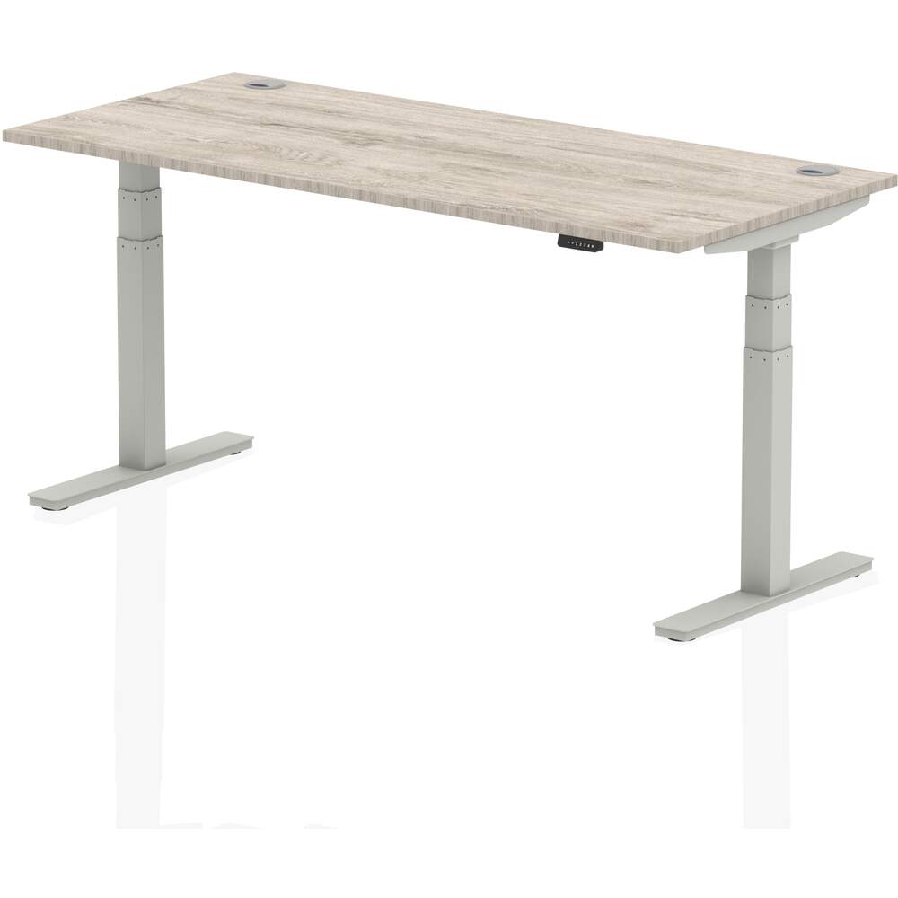 Air 1800 x 800mm Height Adjustable Desk Grey Oak Top Cable Ports Silver Leg