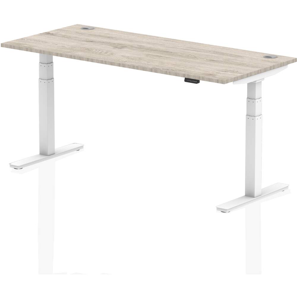 Air 1800 x 800mm Height Adjustable Desk Grey Oak Top Cable Ports White Leg