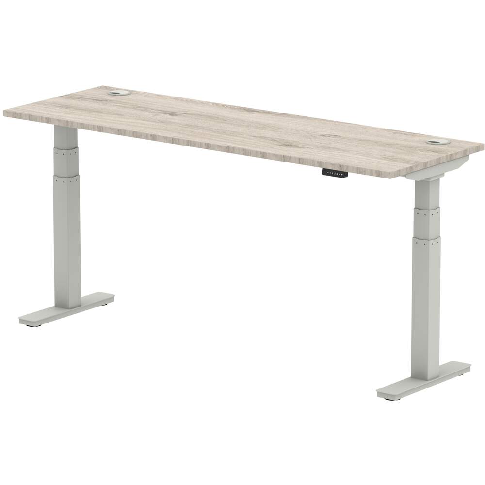 Air 1800 x 600mm Height Adjustable Desk Grey Oak Top Cable Ports Silver Leg