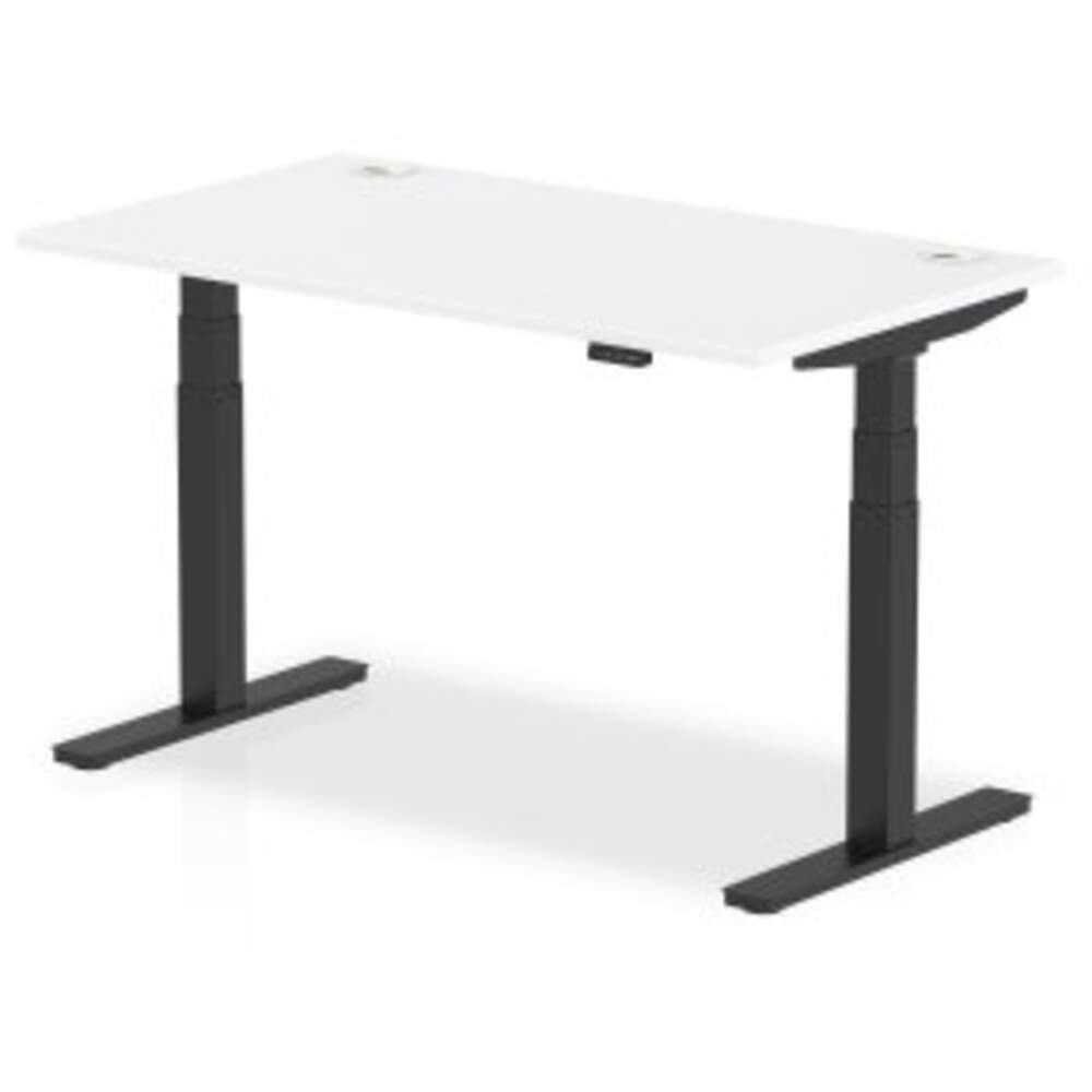 Air 1400 x 800mm Height Adjustable Desk White Top Cable Ports Black Leg