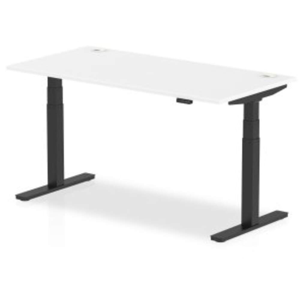 Air 1600 x 800mm Height Adjustable Desk White Top Cable Ports Black Leg