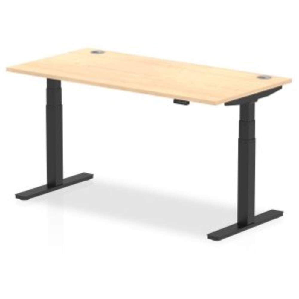 Air 1600 x 800mm Height Adjustable Desk Maple Top Cable Ports Black Leg