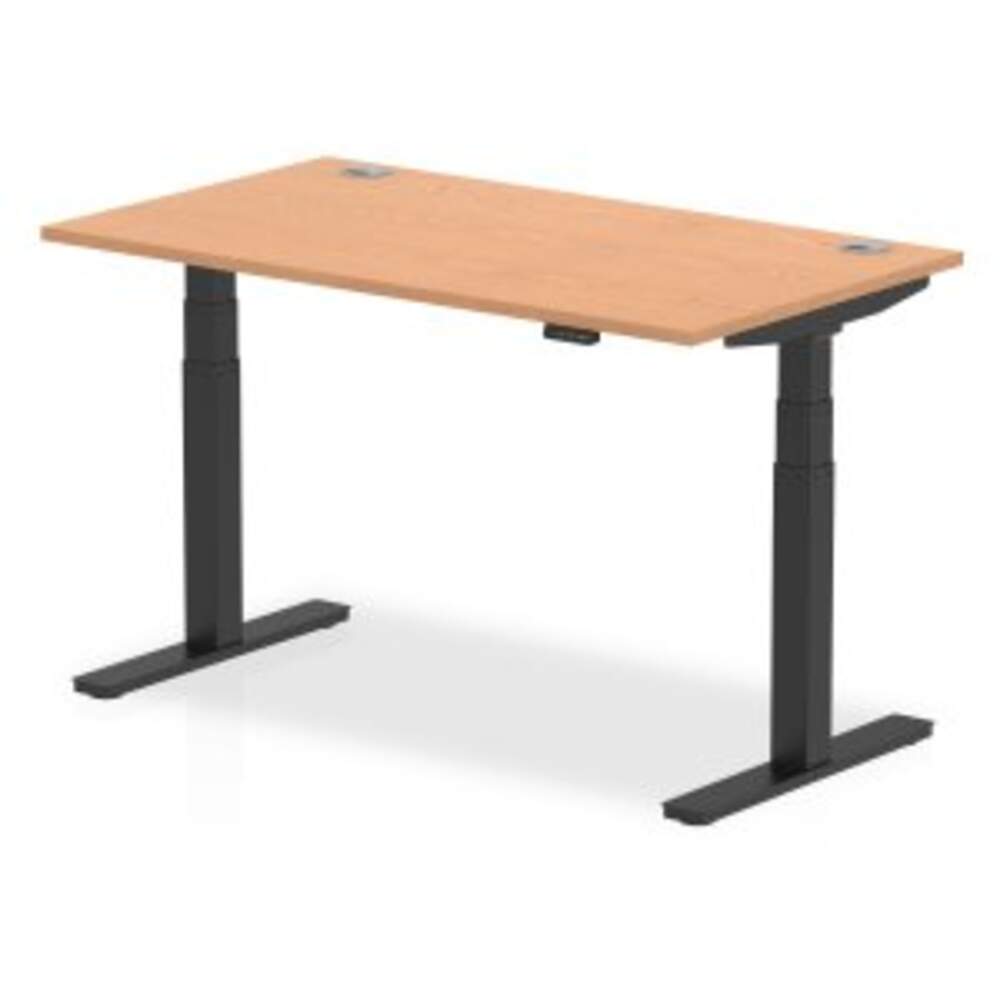 Air 1400 x 800mm Height Adjustable Desk Oak Top Cable Ports Black Leg