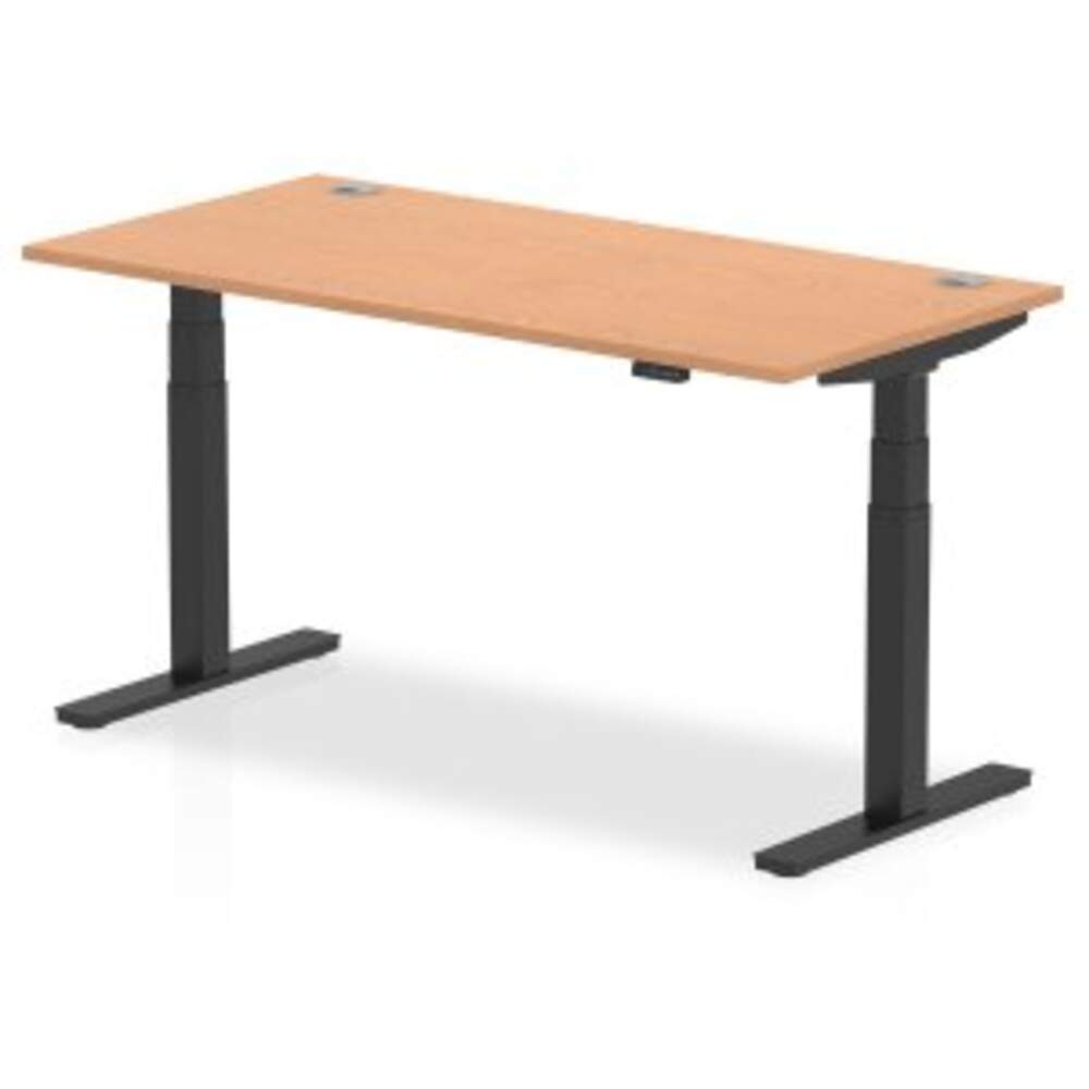 Air 1600 x 800mm Height Adjustable Desk Oak Top Cable Ports Black Leg