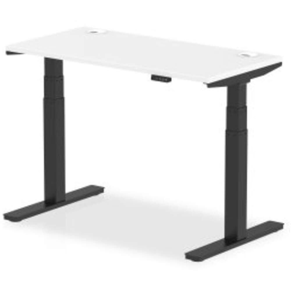 Air 1200 x 600mm Height Adjustable Desk White Top Cable Ports Black Leg