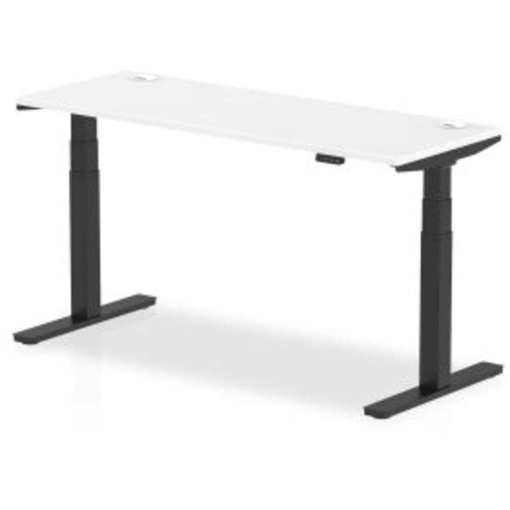 Air 1600 x 600mm Height Adjustable Desk White Top Cable Ports Black Leg