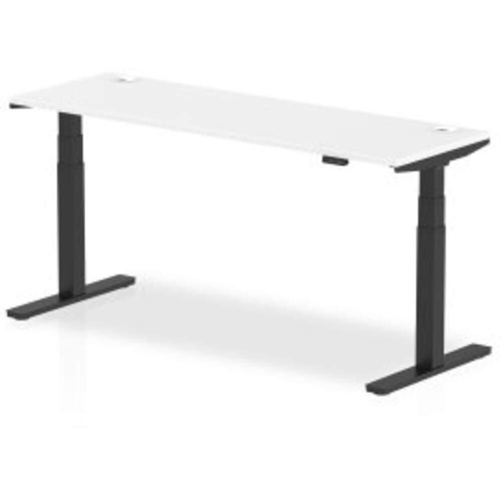Air 1800 x 600mm Height Adjustable Desk White Top Cable Ports Black Leg
