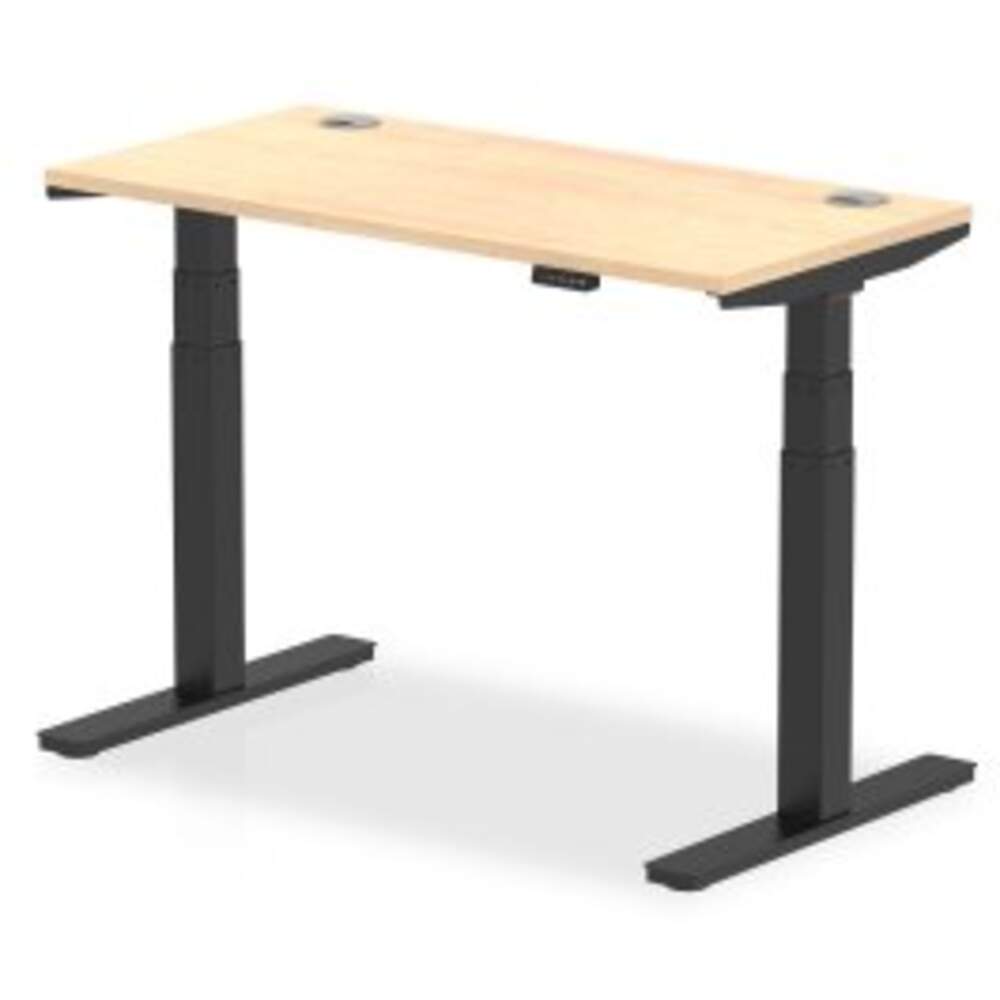 Air 1200 x 600mm Height Adjustable Desk Maple Top Cable Ports Black Leg