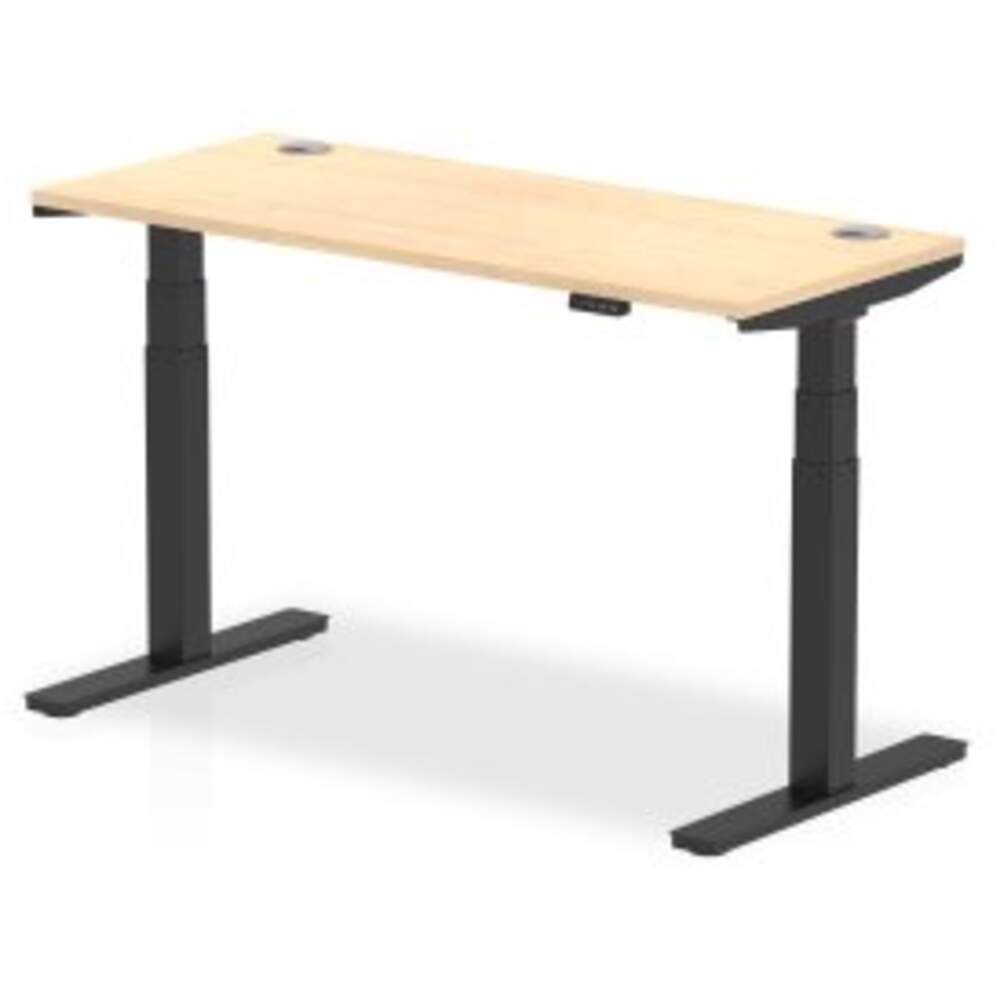 Air 1400 x 600mm Height Adjustable Desk Maple Top Cable Ports Black Leg