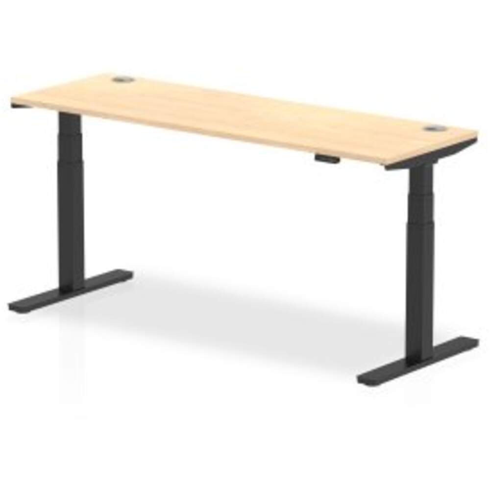 Air 1800 x 600mm Height Adjustable Desk Maple Top Cable Ports Black Leg