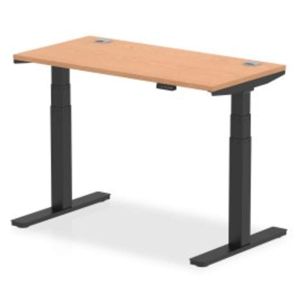 Air 1200 x 600mm Height Adjustable Desk Oak Top Cable Ports Black Leg