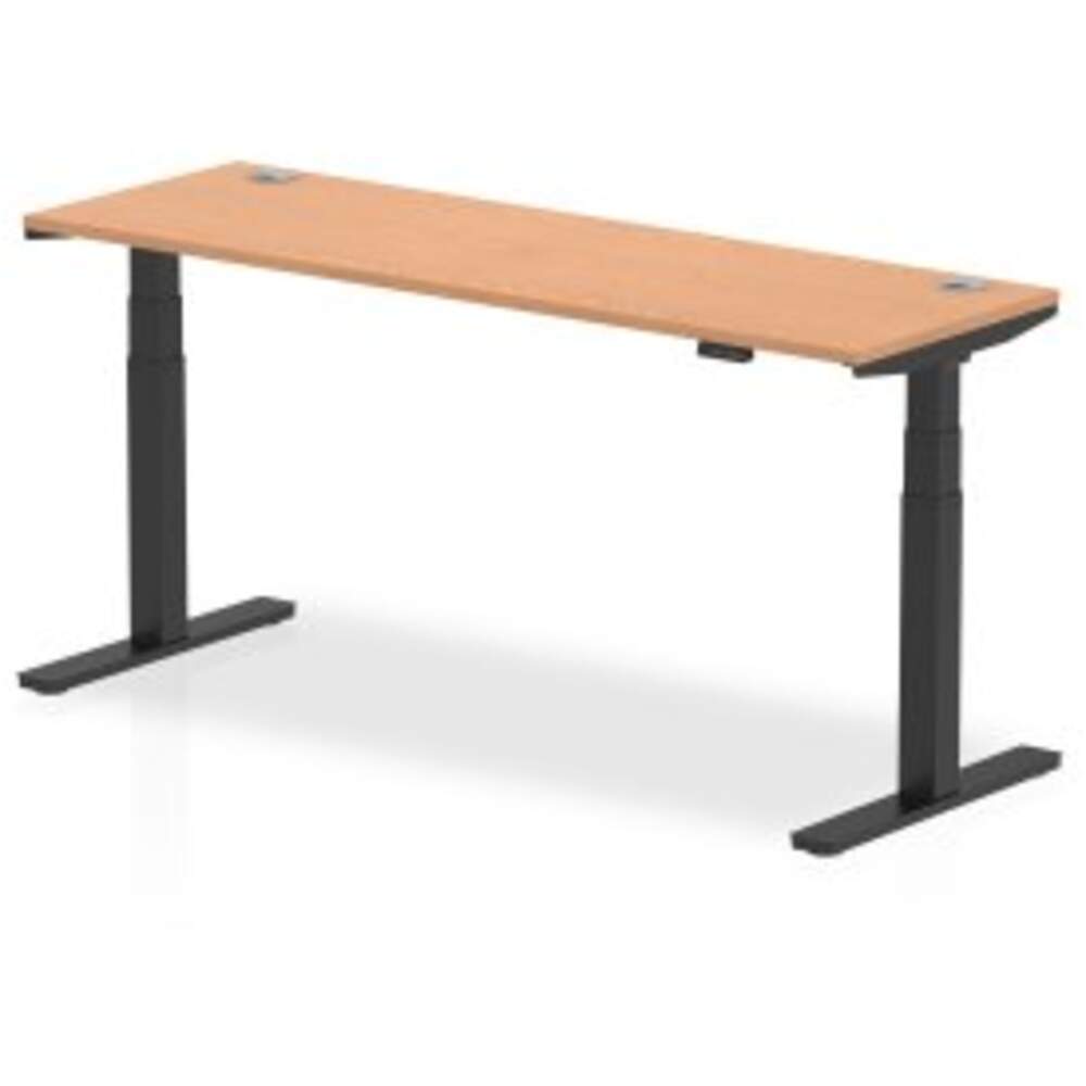 Air 1800 x 600mm Height Adjustable Desk Oak Top Cable Ports Black Leg