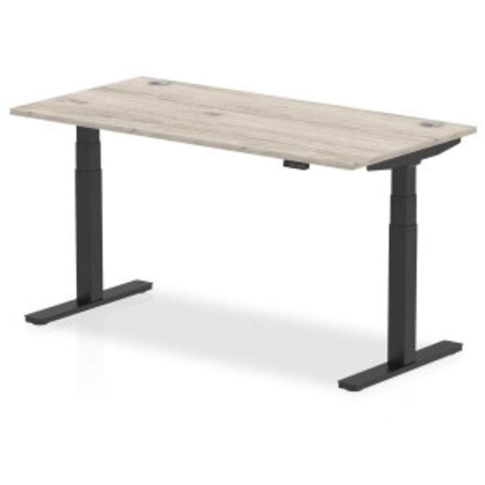 Air 1600 x 800mm Height Adjustable Desk Grey Oak Top Cable Ports Black Leg