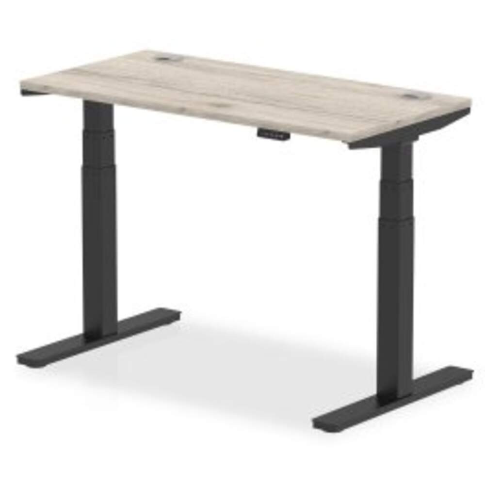 Air 1200 x 600mm Height Adjustable Desk Grey Oak Top Cable Ports Black Leg