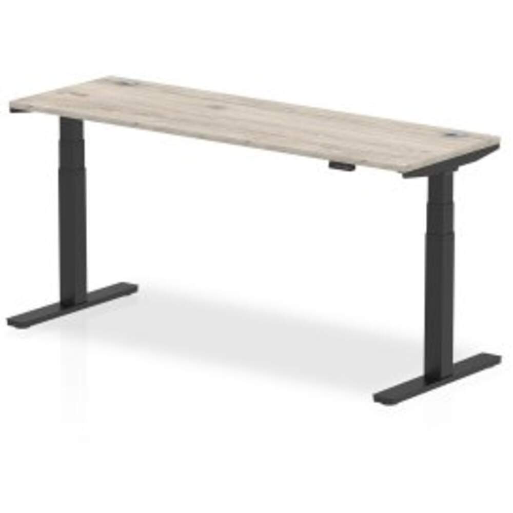 Air 1800 x 600mm Height Adjustable Desk Grey Oak Top Cable Ports Black Leg