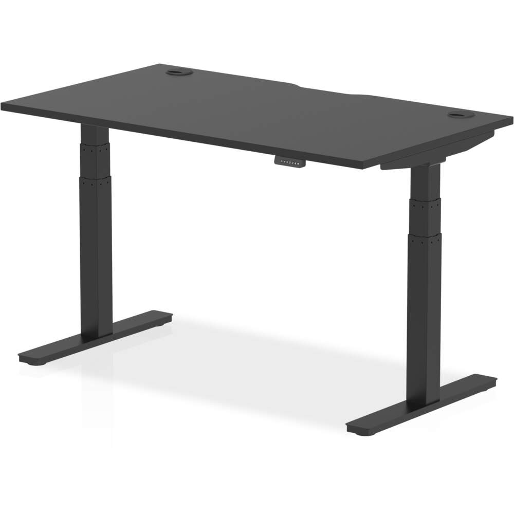 Air Black Series 1400 x 800mm Height Adjustable Desk Black Top with Cable Ports Black Leg