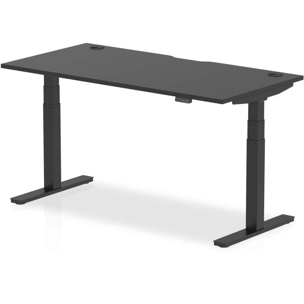 Air Black Series 1600 x 800mm Height Adjustable Desk Black Top with Cable Ports Black Leg