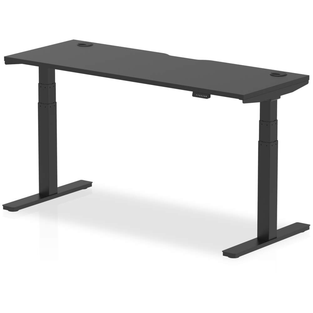 Air Black Series 1600 x 600mm Height Adjustable Desk Black Top with Cable Ports Black Leg