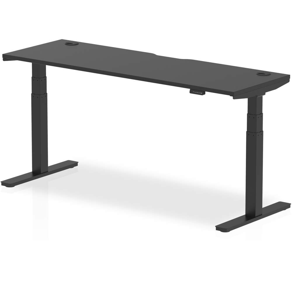 Air Black Series 1800 x 600mm Height Adjustable Desk Black Top with Cable Ports Black Leg