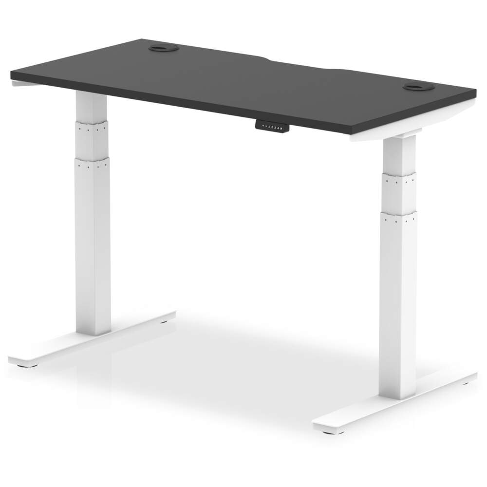 Air Black Series 1200 x 600mm Height Adjustable Desk Black Top with Cable Ports White Leg