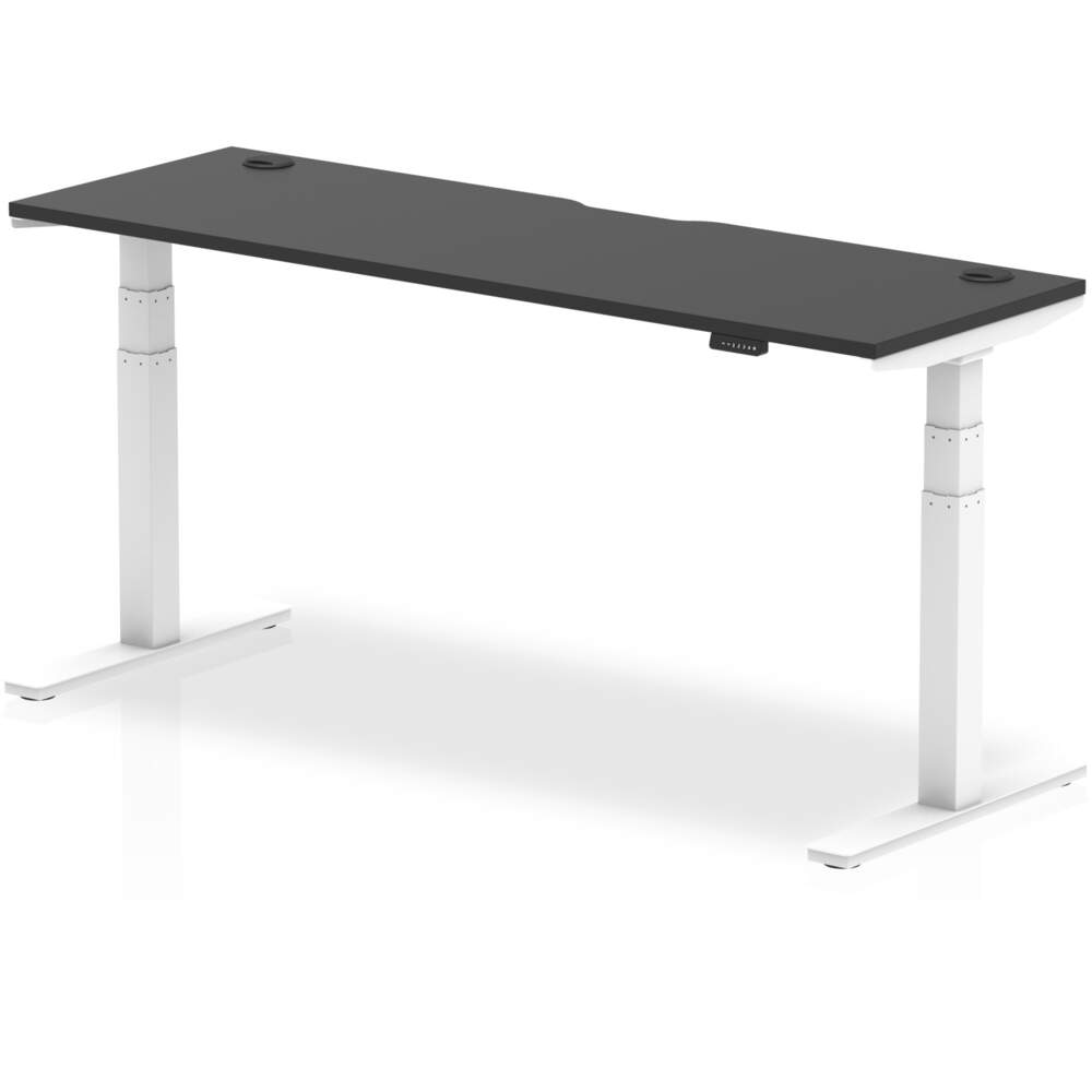 Air Black Series 1800 x 600mm Height Adjustable Desk Black Top with Cable Ports White Leg