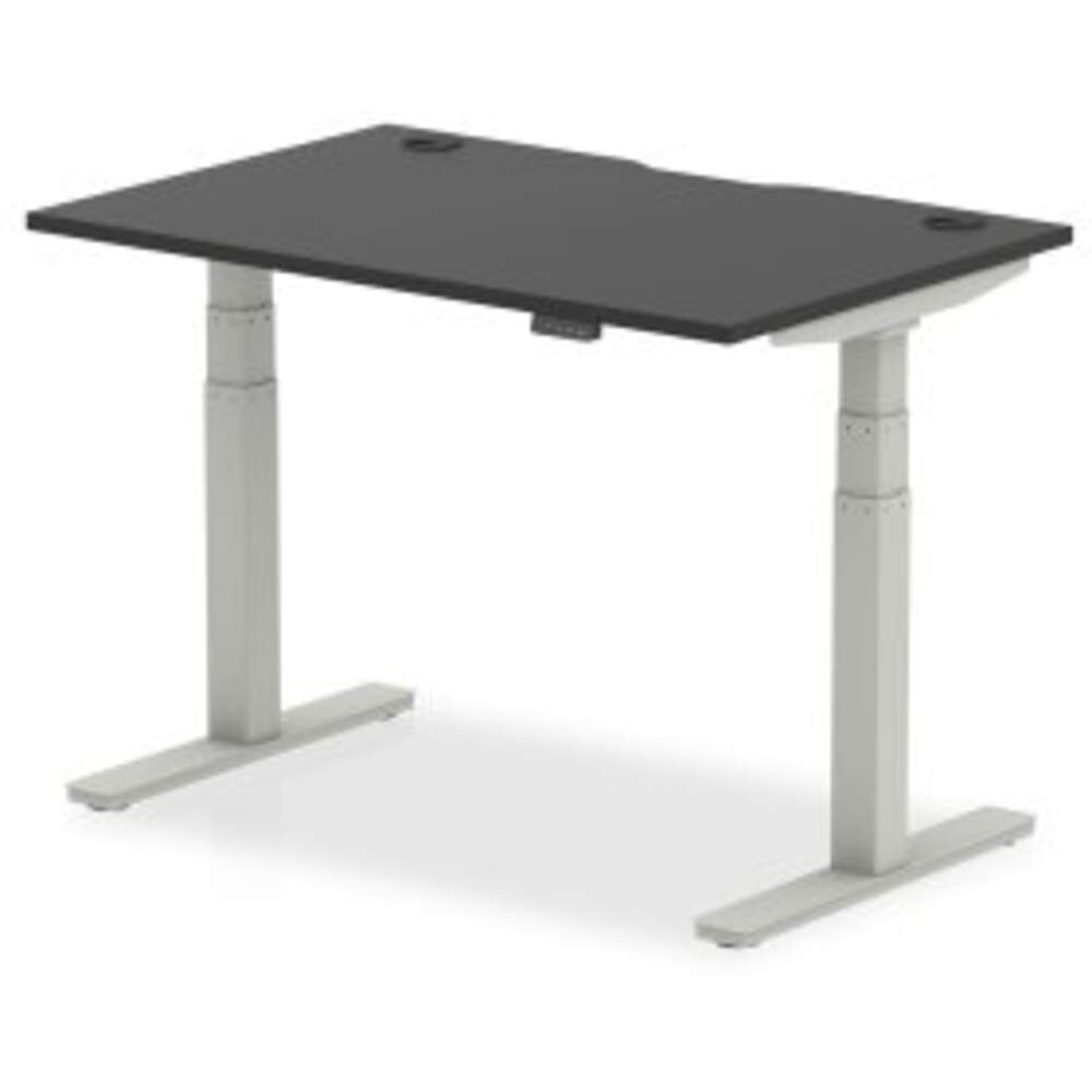 Air Black Series 1200 x 800mm Height Adjustable Desk Black Top with Cable Ports Silver Leg
