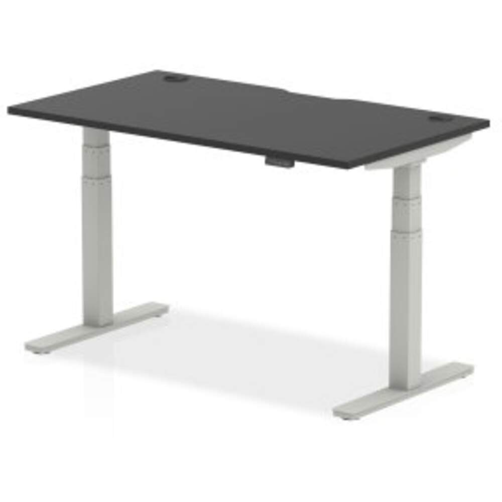 Air Black Series 1400 x 800mm Height Adjustable Desk Black Top with Cable Ports Silver Leg