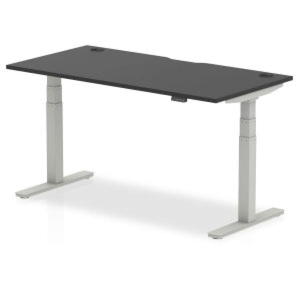 Air Black Series 1600 x 800mm Height Adjustable Desk Black Top with Cable Ports Silver Leg