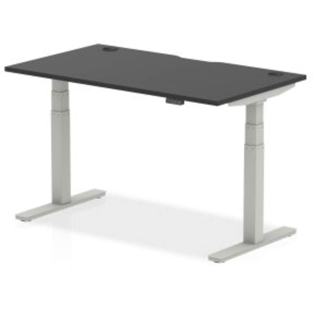 Air Black Series 1800 x 800mm Height Adjustable Desk Black Top with Cable Ports Silver Leg