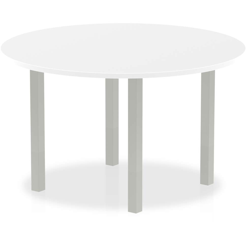 Impulse 1200mm Round Table White Top Silver Post Leg