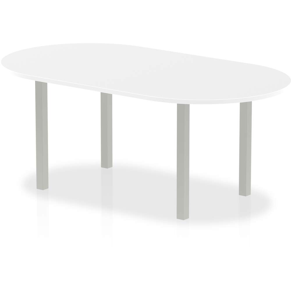 Impulse 1800mm Boardroom Table White Top Silver Post Leg